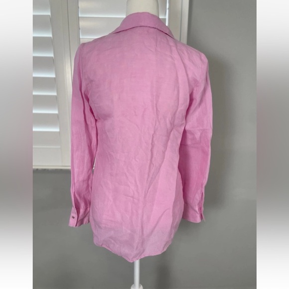 Zara Womens Small 100% Linen Pink Gold Long Sleeve Button Up Shirt Summer Beach - Picture 7 of 16